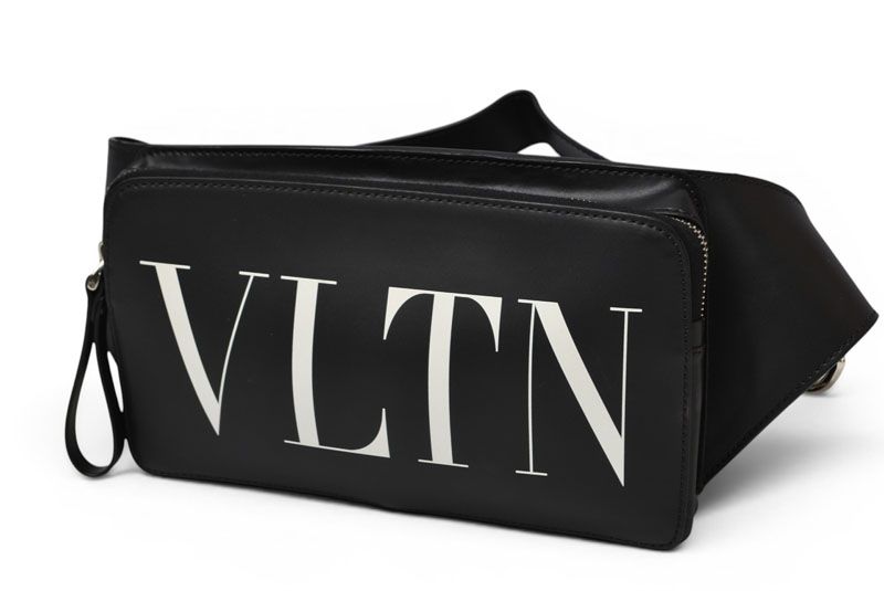 VALENTINO ヴァレンティノ レザー ベルトバッグ/ボディバッグ メンズ ブラック ホワイト 2Y2B0719 WJW ウエストバッグ クロスボディ【中古】