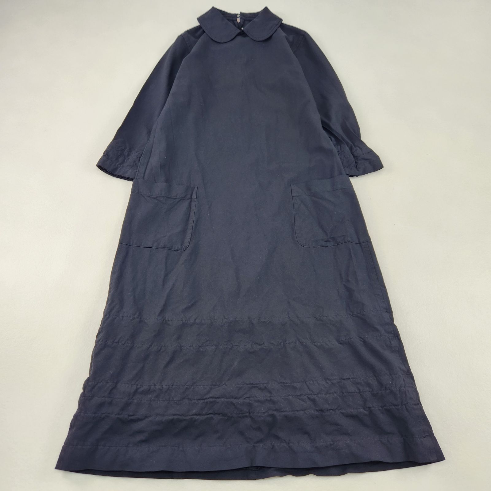 COMME des GARCONS COMME des GARCONS　ロングワンピース　丸襟　ポリ縮絨　マキシ丈　コムコム　背面ジップ　ブラック　S