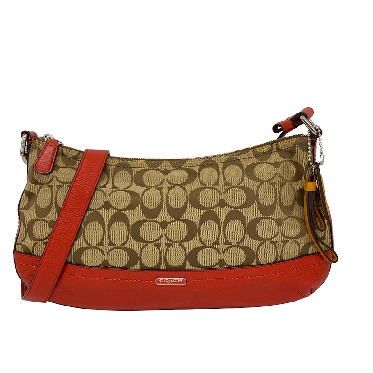 COACH(コーチ) ショルダーバッグ パーカーシグネチャーイーストウエストダッフル F24028 カーキ×レッド レザー