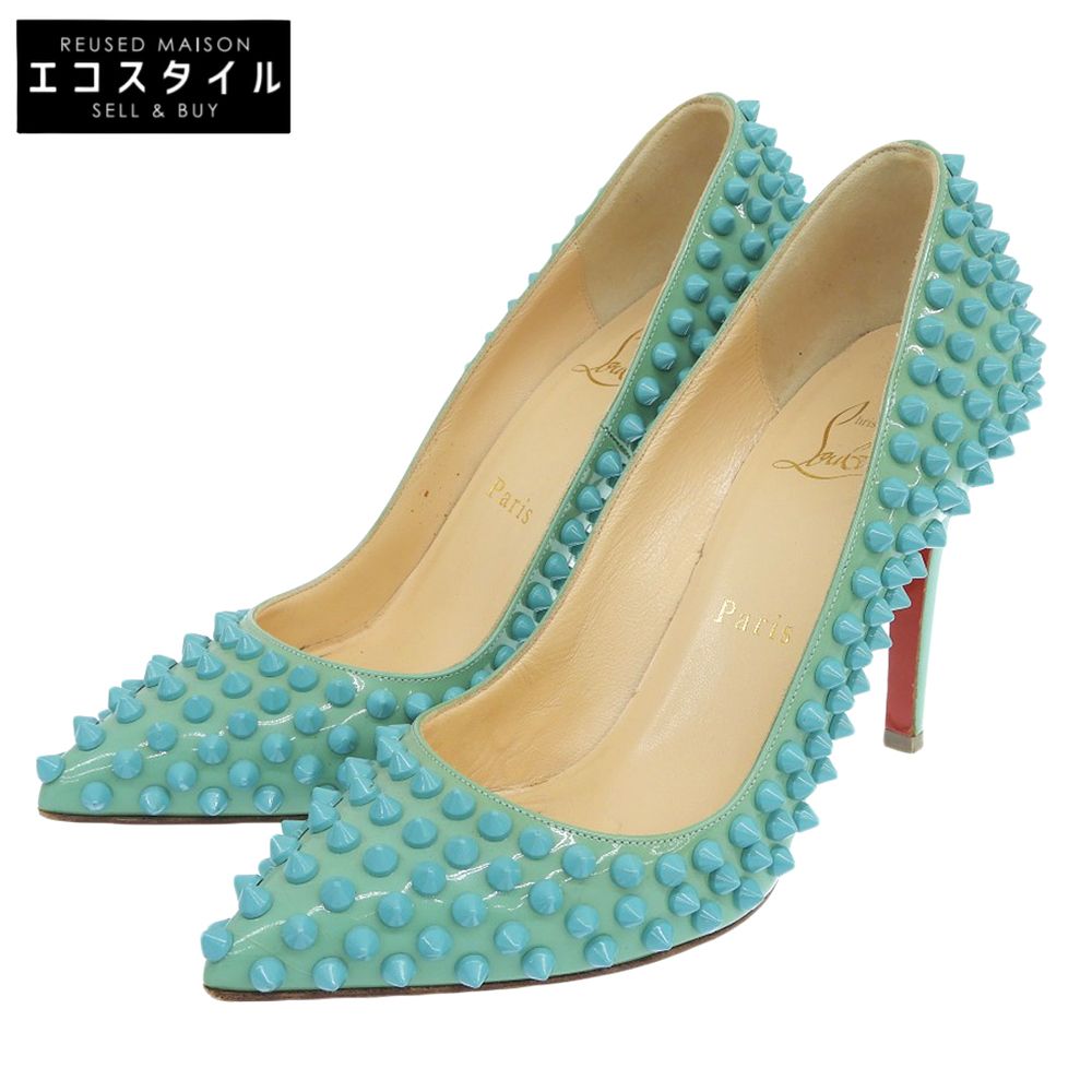 Christian Louboutin クリスチャンルブタン スタッズ ポインデットトゥ ヒールパンプス レディース ターコイズブルー 35 1/2 35.5
