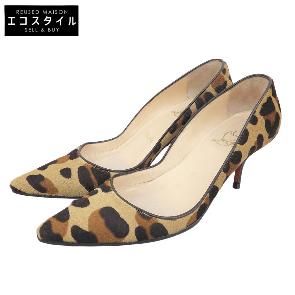 Christian Louboutin クリスチャンルブタン レオパード柄 ハラコ ヒール パンプス レディース ブラウン系 36 36