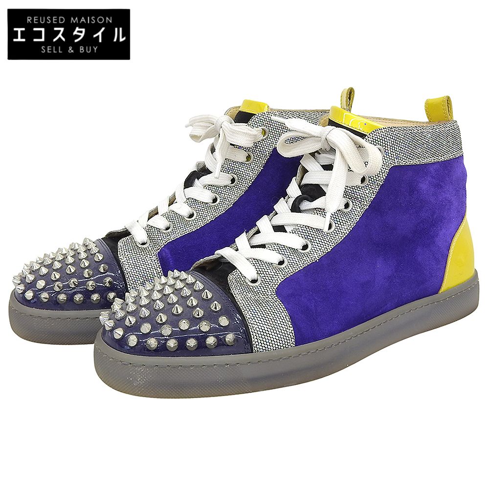 Christian Louboutin クリスチャンルブタン スエード スタッズ ルイス ハイカット スニーカー シューズ メンズ パープル×イエロー 41 41