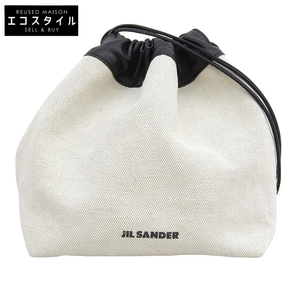 JIL SANDER ジルサンダー DUMPLING キャンバス レザー リバーシブル バッグ ショルダーバッグ レディース アイボリー×ブラック j07wg0027