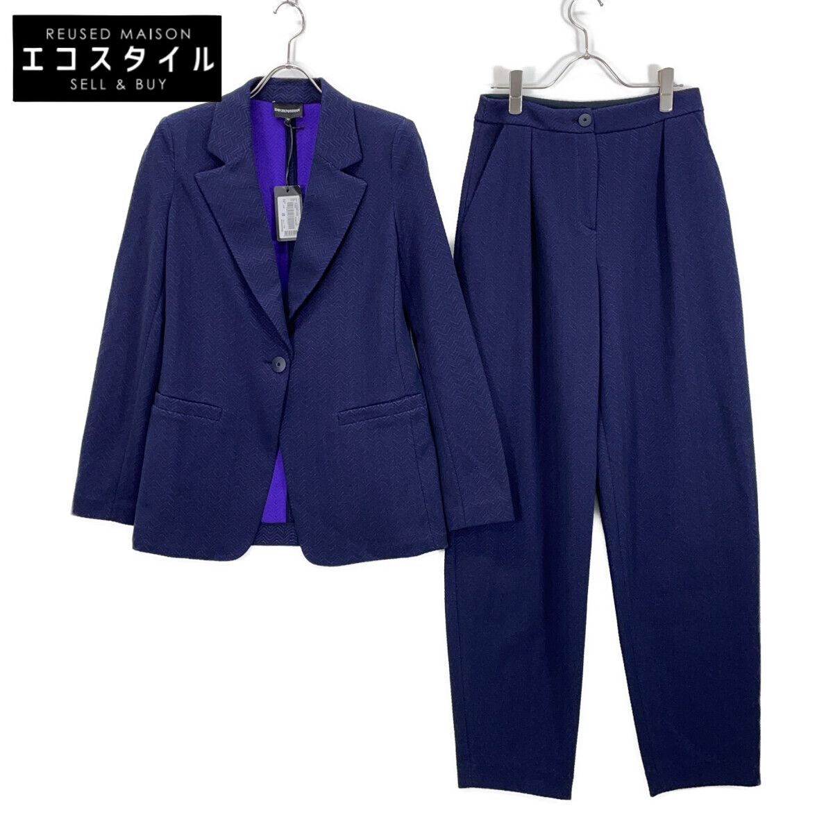 EMPORIO ARMANI エンポリオアルマーニ パープル ヘリンボーン ジャケットパンツ セットアップ 42/40