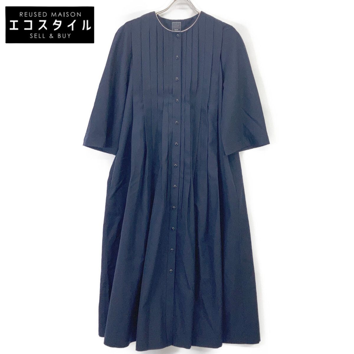 mina perhonen ミナペルホネン ya3778 ネイビー ウールシルク foggy day プリーツワンピース 40