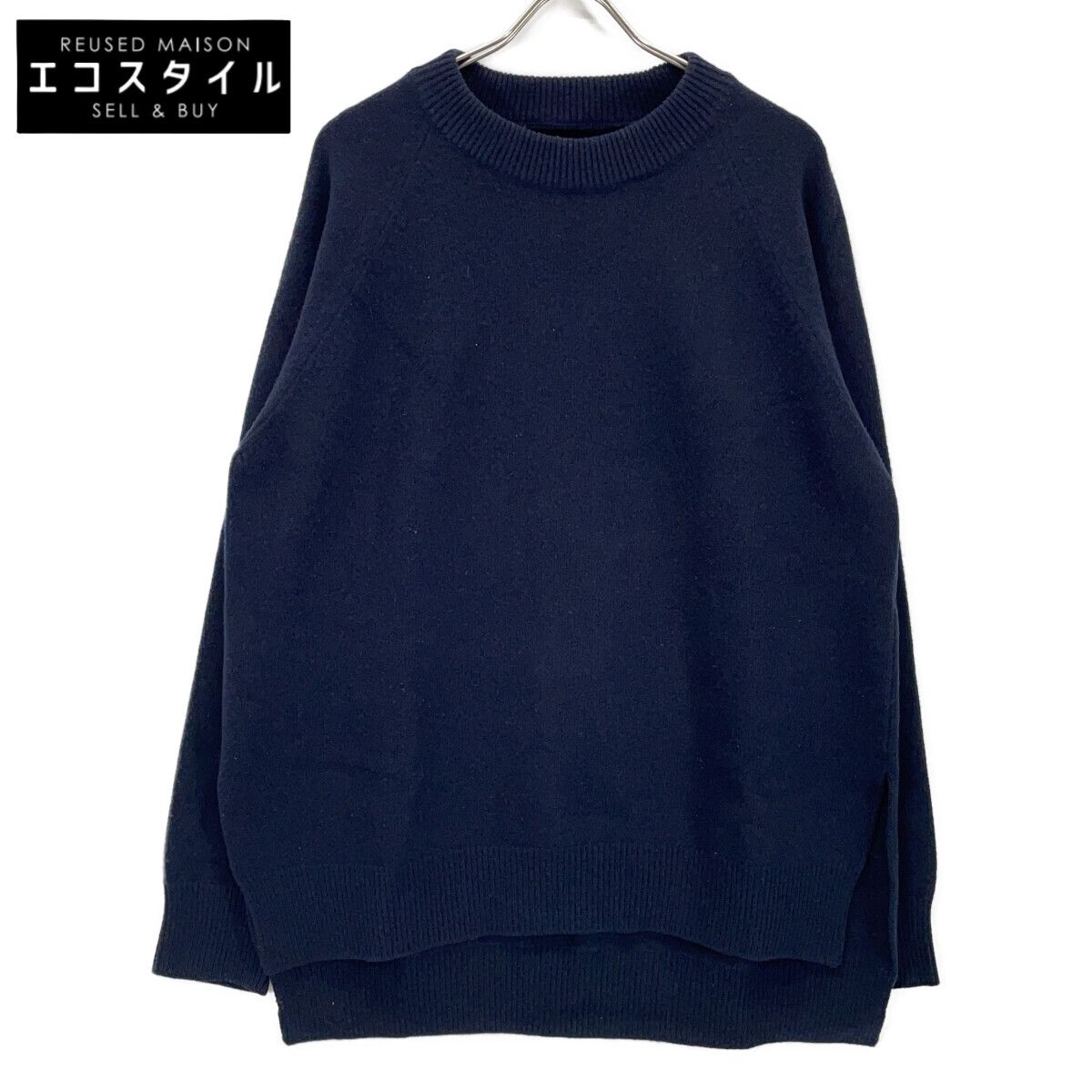 JIL SANDER ジルサンダー JSMR751001 20年製 ﾀﾞｰｸﾈｲﾋﾞｰ ｳｰﾙ100 ｻｲｽﾞｽﾘｯﾄｵｰﾊﾞｰｻｲｽﾞﾆｯﾄ 29