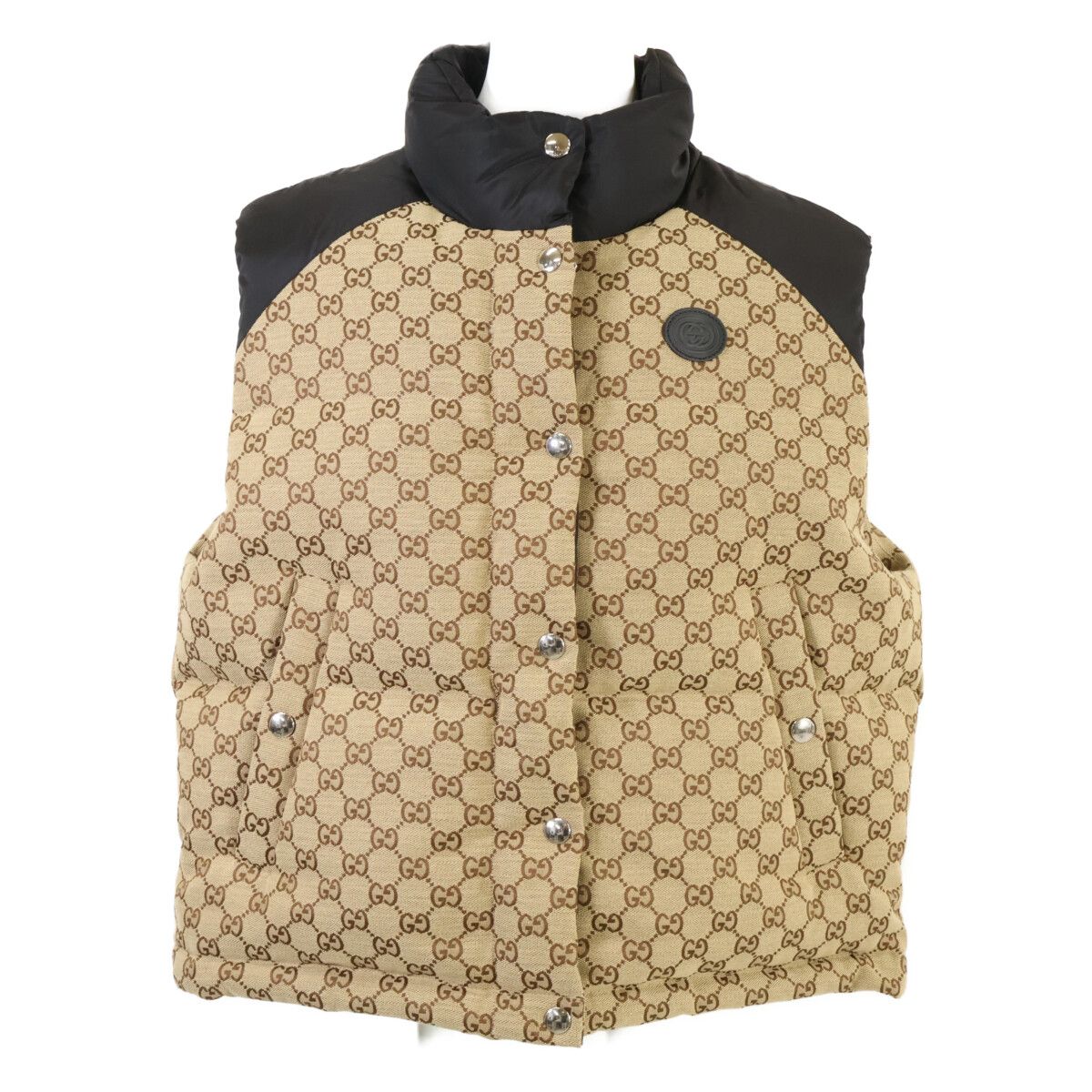 GUCCI グッチ 【新品同様/国内正規】774910 GGコットンキャンバス レザーロゴパッチ ナイロン切替 ダウンベスト 36 GUCCI グッチ 【新品同様/国内正規】774910 GGコットンキャンバス レザーロゴパッチ ナイロン切替 ダウンベスト 36