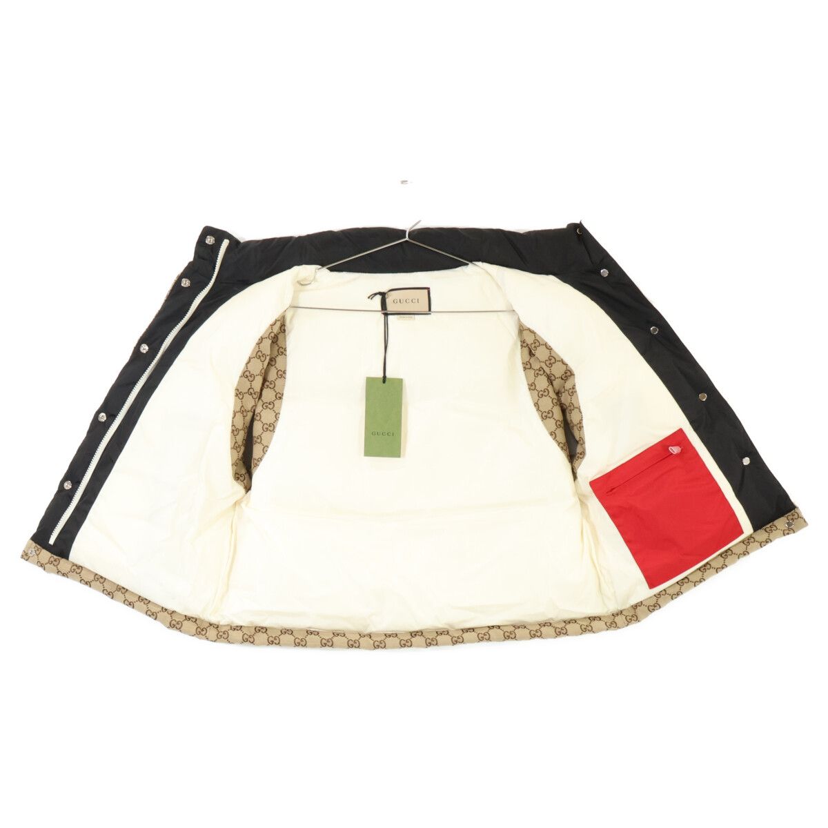GUCCI グッチ 【新品同様/国内正規】774910 GGコットンキャンバス レザーロゴパッチ ナイロン切替 ダウンベスト 36 GUCCI グッチ 【新品同様/国内正規】774910 GGコットンキャンバス レザーロゴパッチ ナイロン切替 ダウンベスト 36