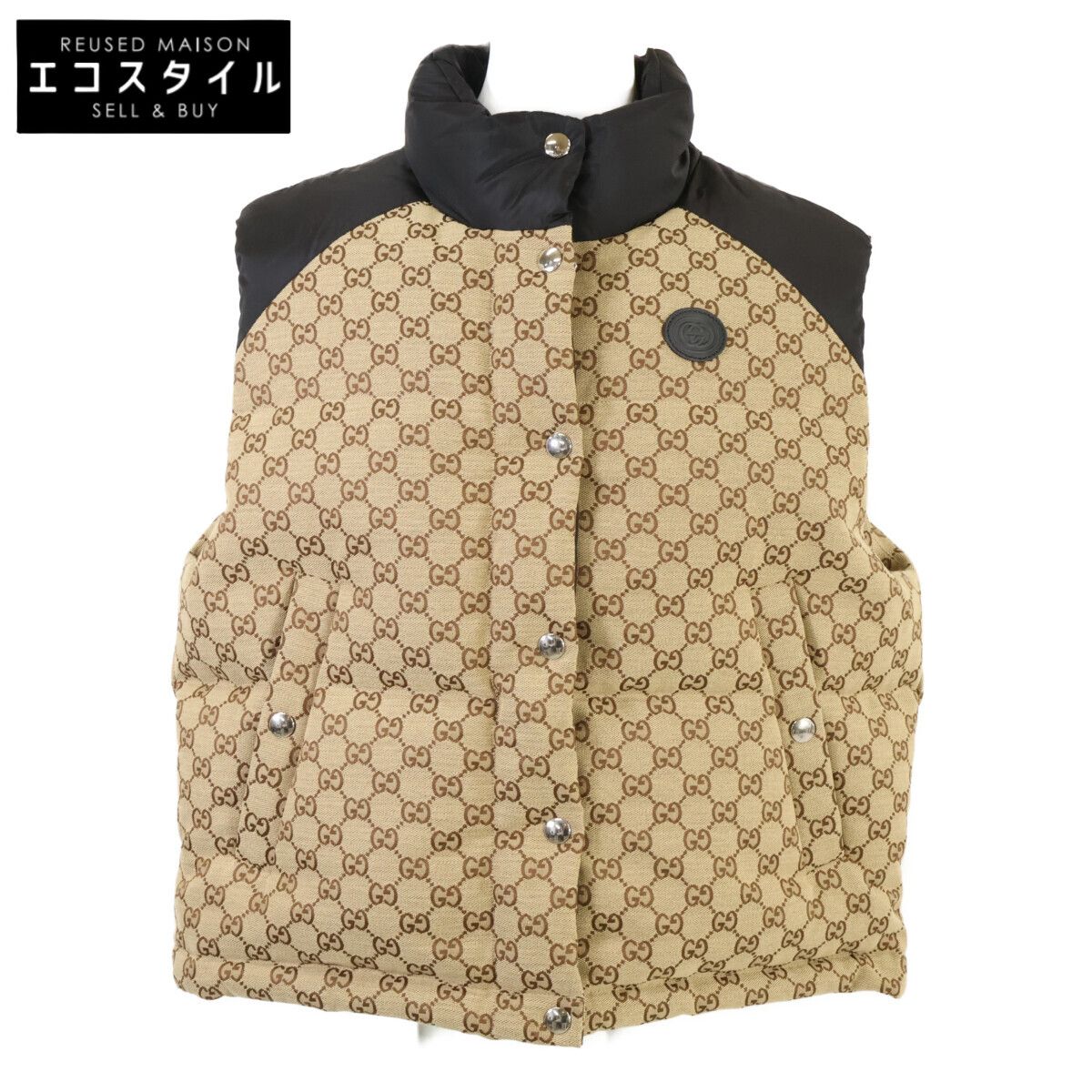 GUCCI グッチ 【新品同様/国内正規】774910 GGコットンキャンバス レザーロゴパッチ ナイロン切替 ダウンベスト 36