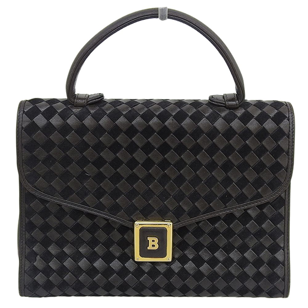 BALLY バリー レザー×スエード ヴィンテージ 編み込み レザーハンドバッグ レディース ブラック×ブラウン BALLY バリー レザー×スエード ヴィンテージ 編み込み レザーハンドバッグ レディース ブラック×ブラウン