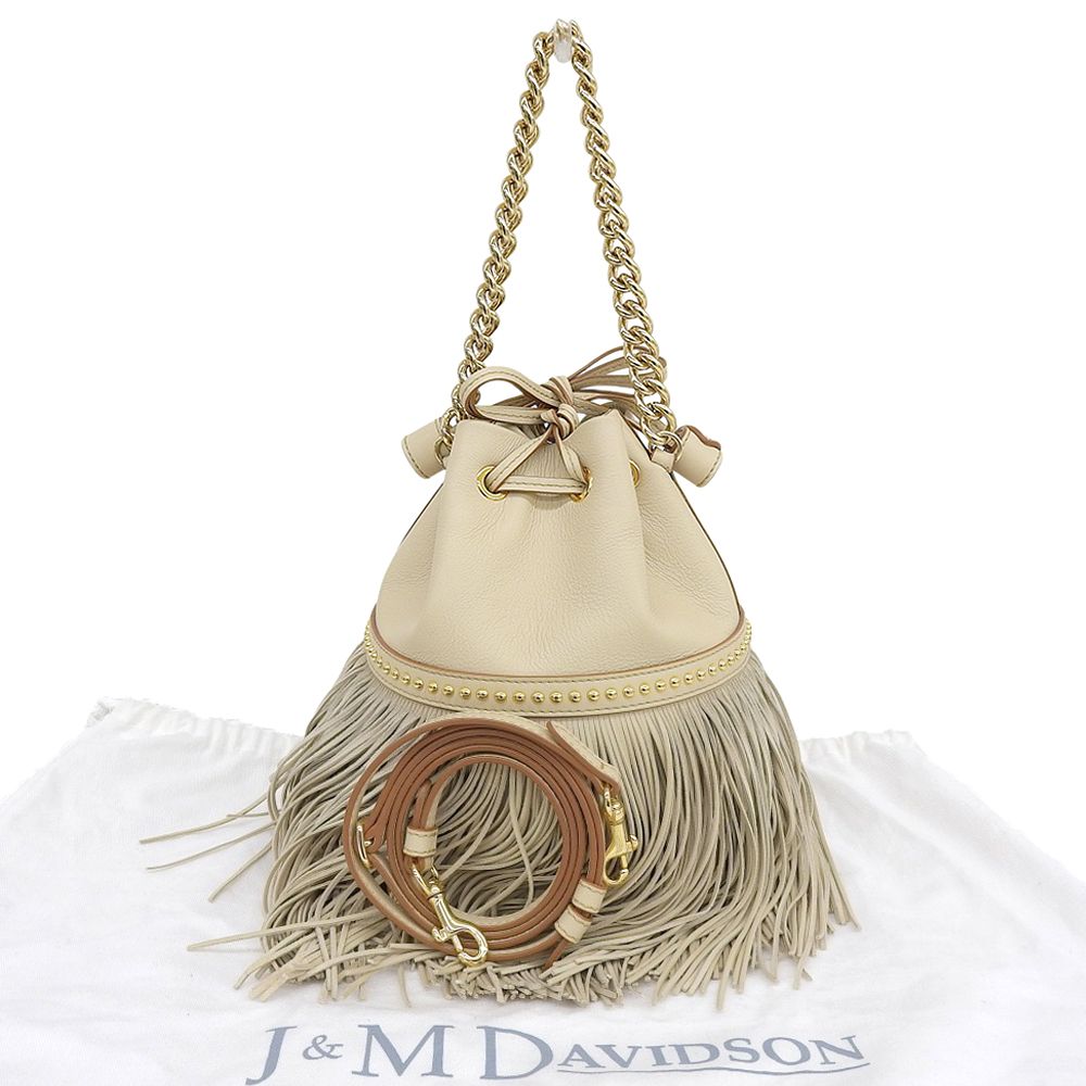 J&MDavidson ジェイアンドエムデヴィッドソン 美品 チェーン フリンジ カーニバル 2WAY ショルダー ハンドバッグ レディース アイボリー