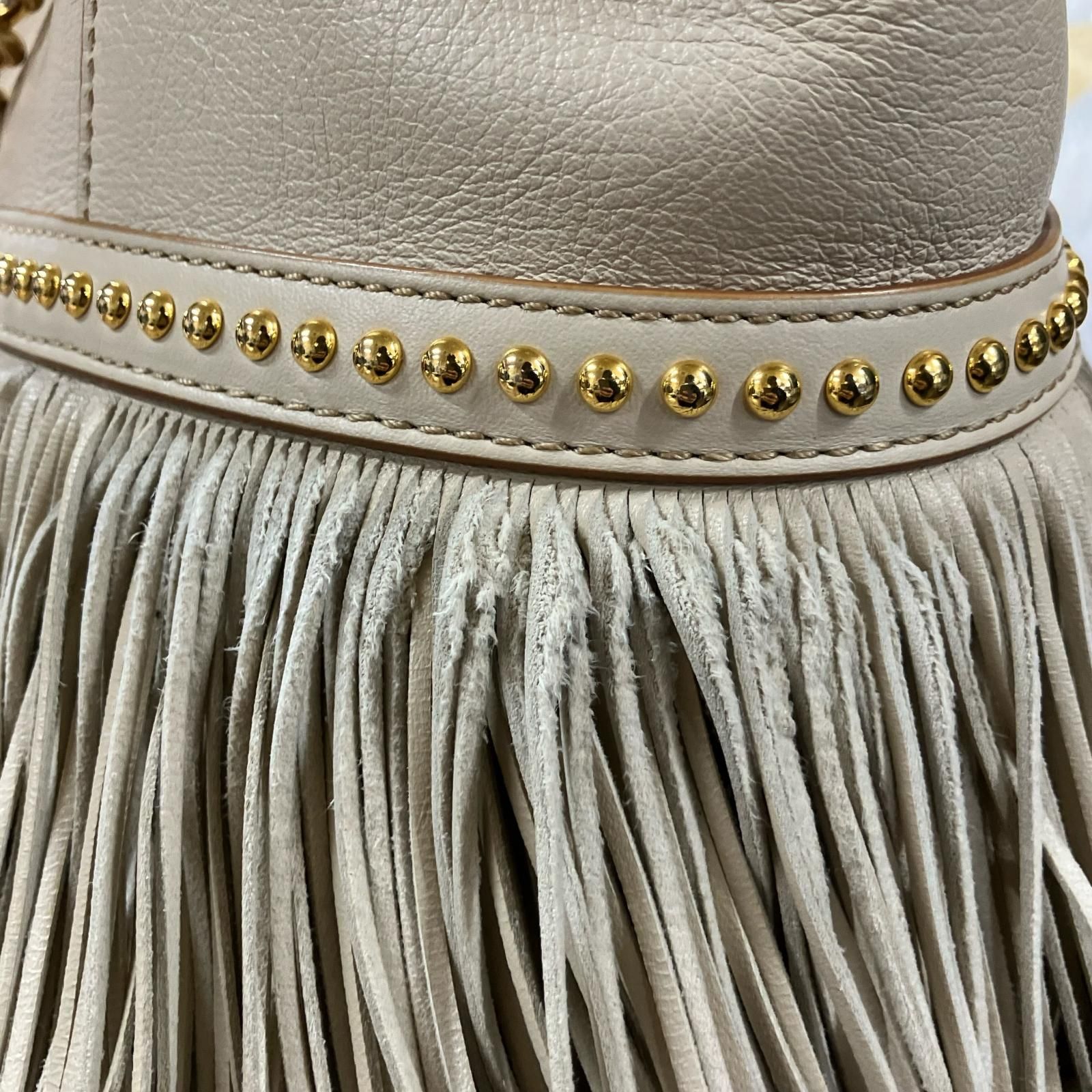 J&MDavidson ジェイアンドエムデヴィッドソン 美品 チェーン フリンジ カーニバル 2WAY ショルダー ハンドバッグ レディース アイボリー