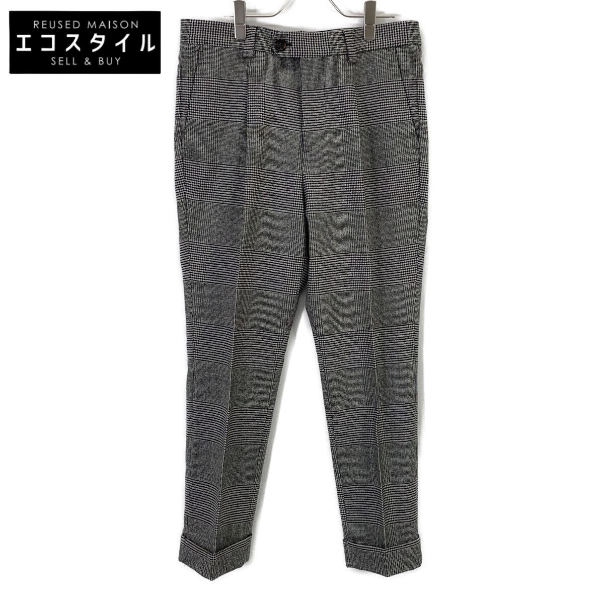 BRUNELLO CUCINELLI ブルネロクチネリ ｸﾞﾚｰ 千鳥柄 ｶｼﾐﾔ×ｳｰﾙ ﾊﾟﾝﾂ 48