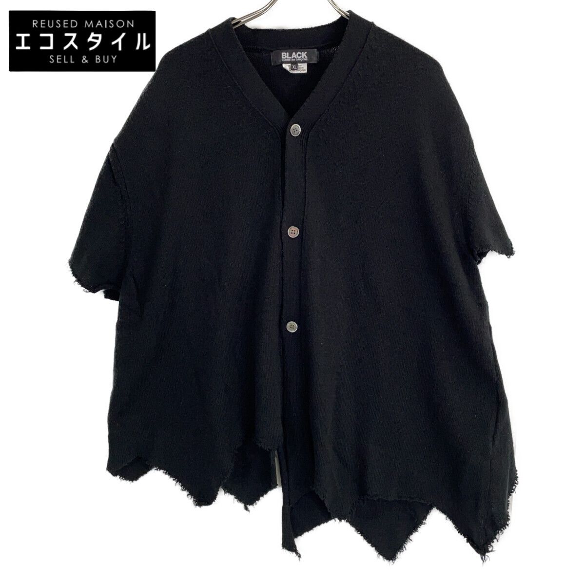 BLACKCOMMEdesGARCONS ブラックコムデギャルソン 1K-N003 22年製 ﾌﾞﾗｯｸ ｱｼﾝﾒﾄﾘｰ 半袖ｶｰﾃﾞｨｶﾞﾝ XL