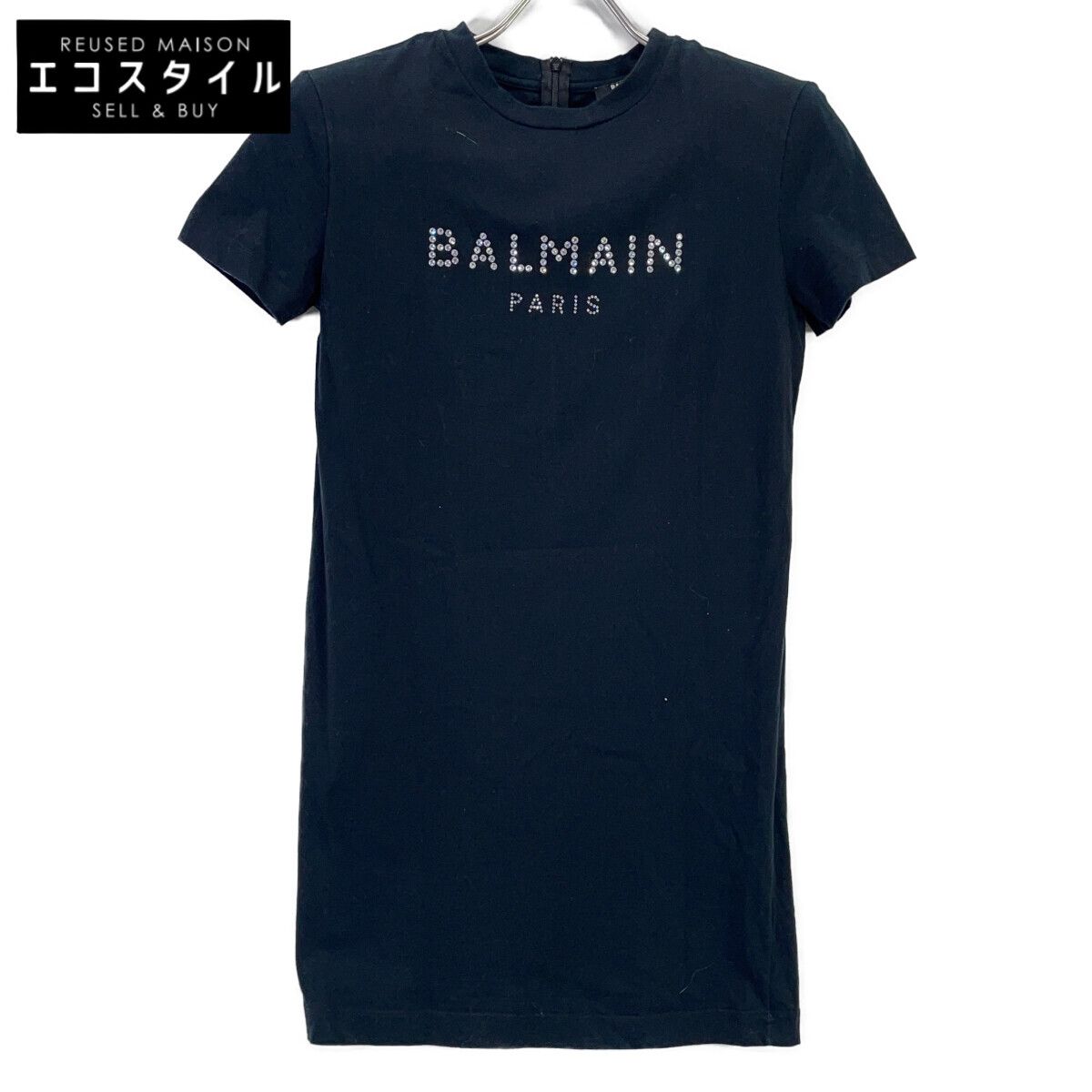BALMAIN バルマン ﾌﾞﾗｯｸ BKUXV001 ﾗｲﾝｽﾄｰﾝﾛｺﾞ 半袖Tｼｬﾂ 140