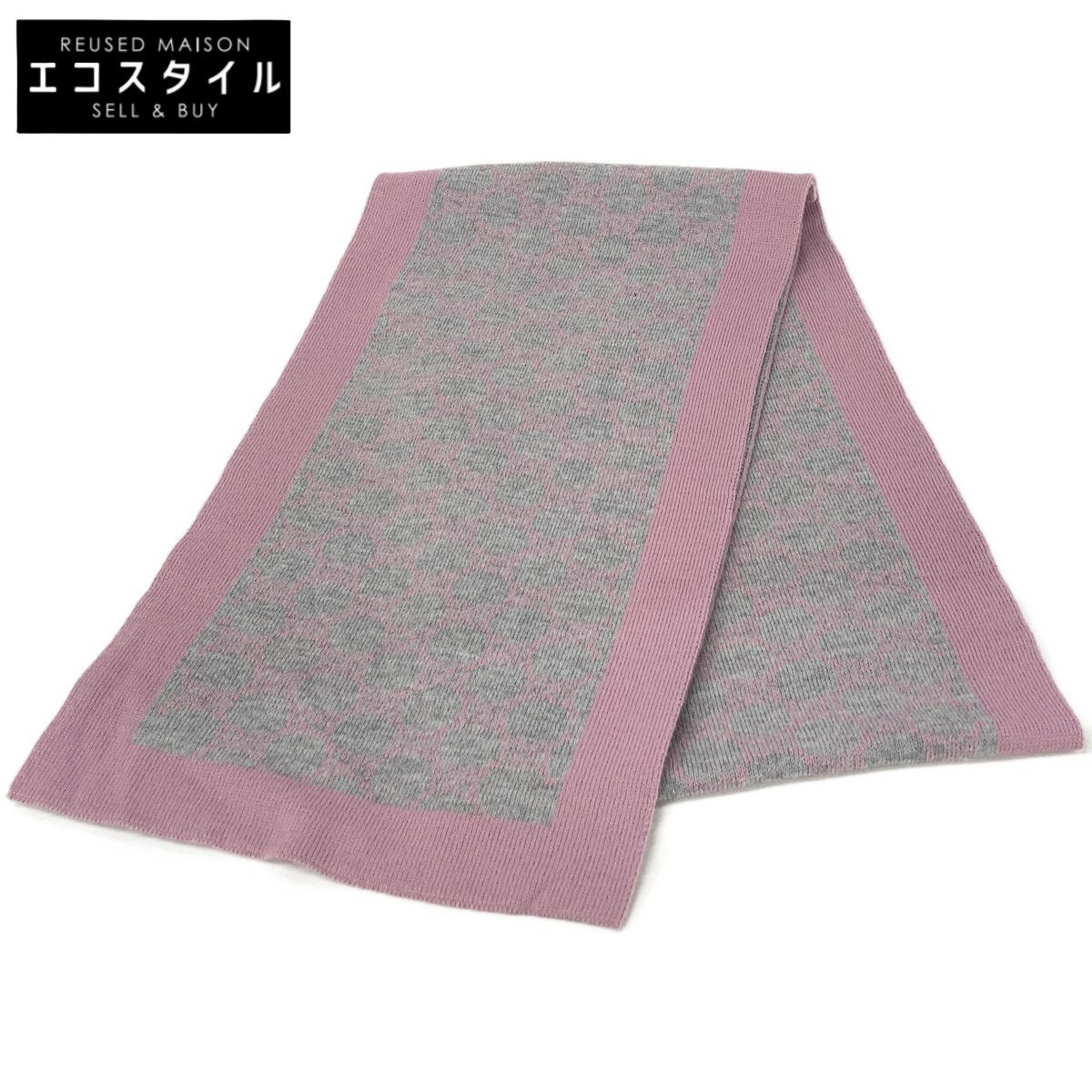 GUCCI グッチ 421068 ｸﾞﾚｰ×ﾋﾟﾝｸ ｳｰﾙ GG ﾏﾌﾗｰ