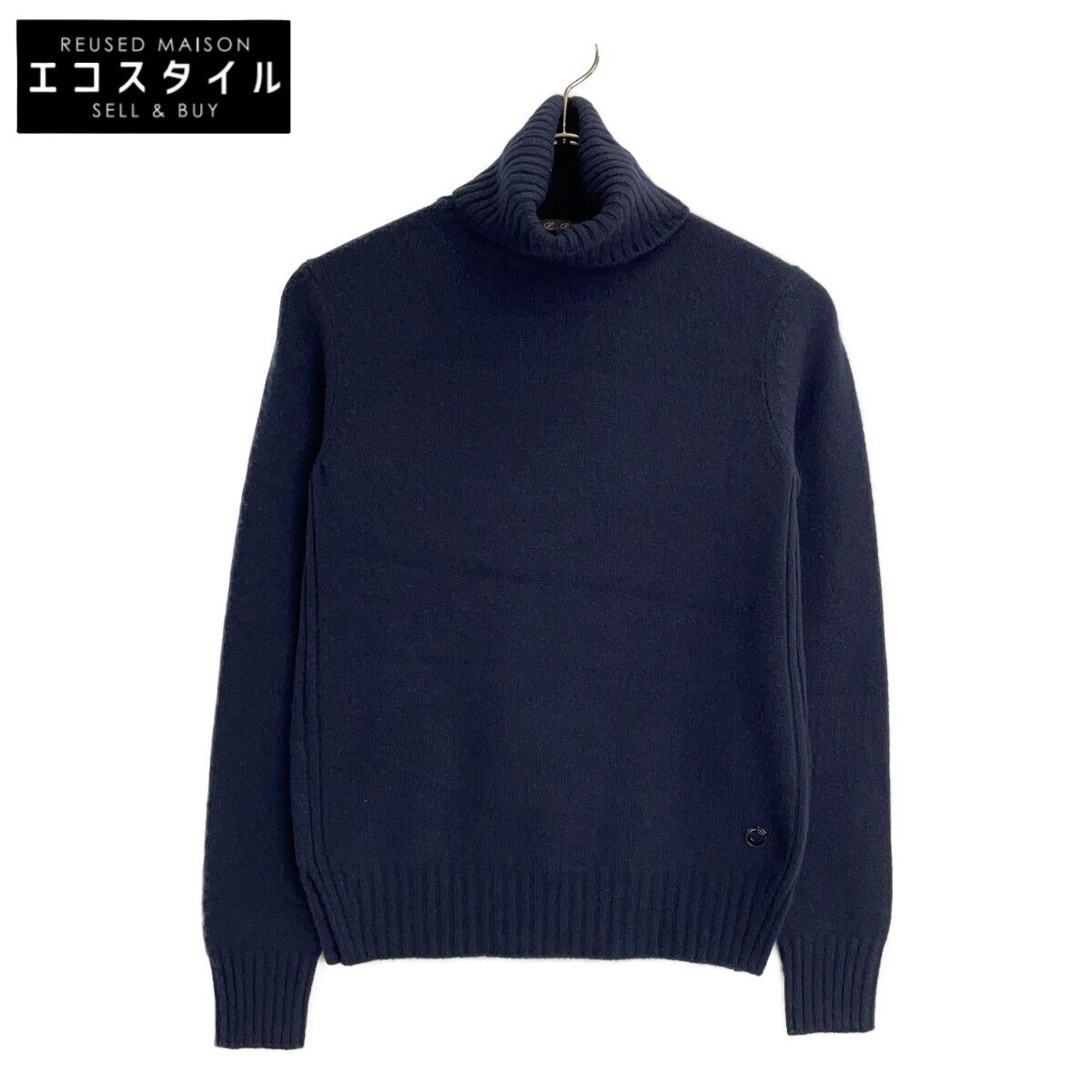 Loro Piana ロロピアーナ FAG3537 ﾈｲﾋﾞｰ ﾍﾞﾋﾞｰｶｼﾐﾔ100 ﾊｲﾈｯｸﾆｯﾄﾌﾟﾙｵｰﾊﾞｰ 38