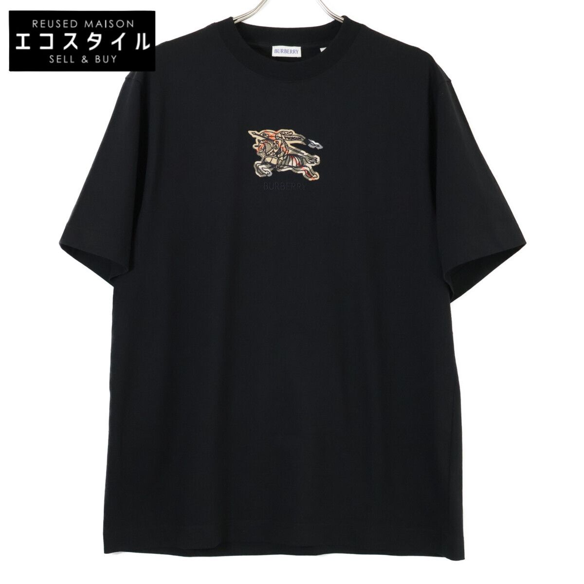 BURBERRY バーバリー 8116169 ブラック エクエストリアンナイトロゴTシャツ XL