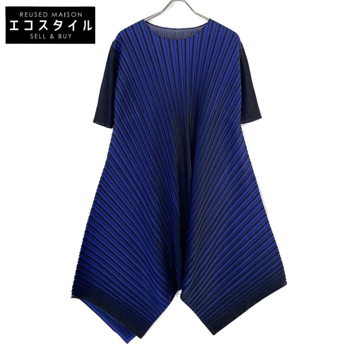 PLEATS PLEASE プリーツプリーズ ブルー/ブラック PP83-JH544 ラウンドネック ショートスリーブ変形ワンピース 3