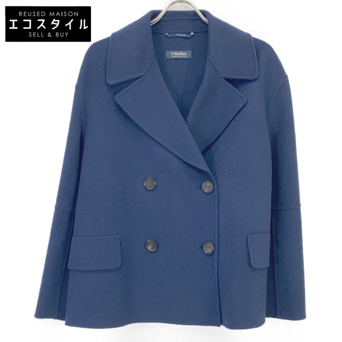 S MaxMara エスマックスマーラ 24190410316 ｸﾁｰﾄｱﾏｰﾉ ﾀﾞﾌﾞﾙﾌﾞﾚｽﾄｼｮｰﾄｺｰﾄ ﾈｲﾋﾞｰ 42