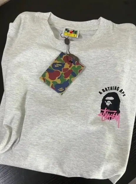 アベイシングエイプ ステューシー コラボ Tシャツ グレー -新品 麻使用