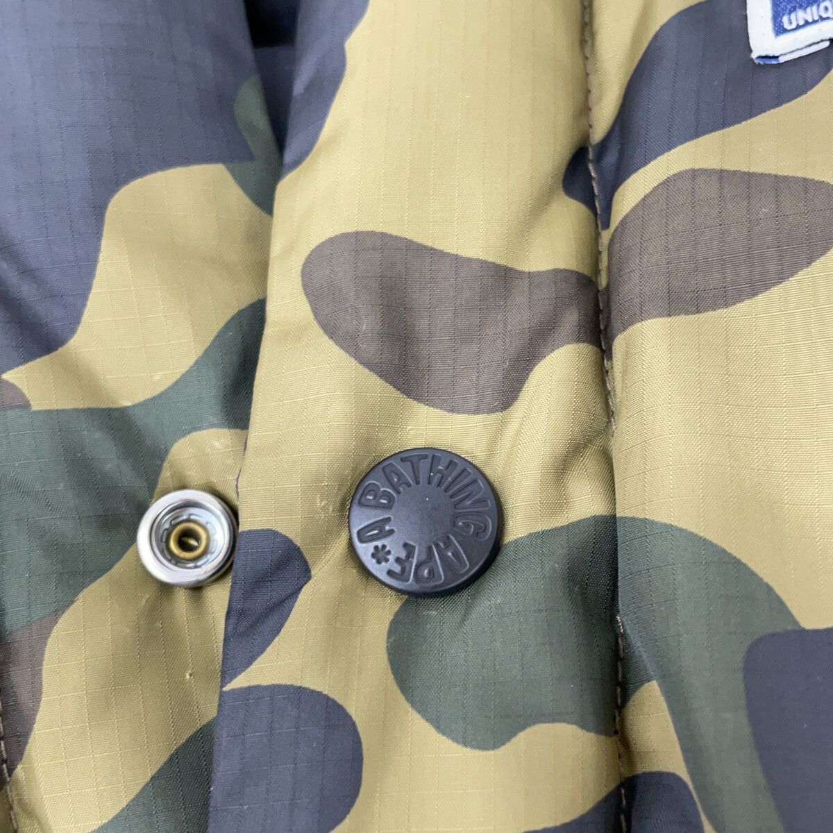 A BATHING APE アベイシングエイプ ブラック×オリーブドラブカラー エイプカモ リバーシブル ダウンベスト A BATHING APE アベイシングエイプ ブラック×オリーブドラブカラー エイプカモ リバーシブル ダウンベスト