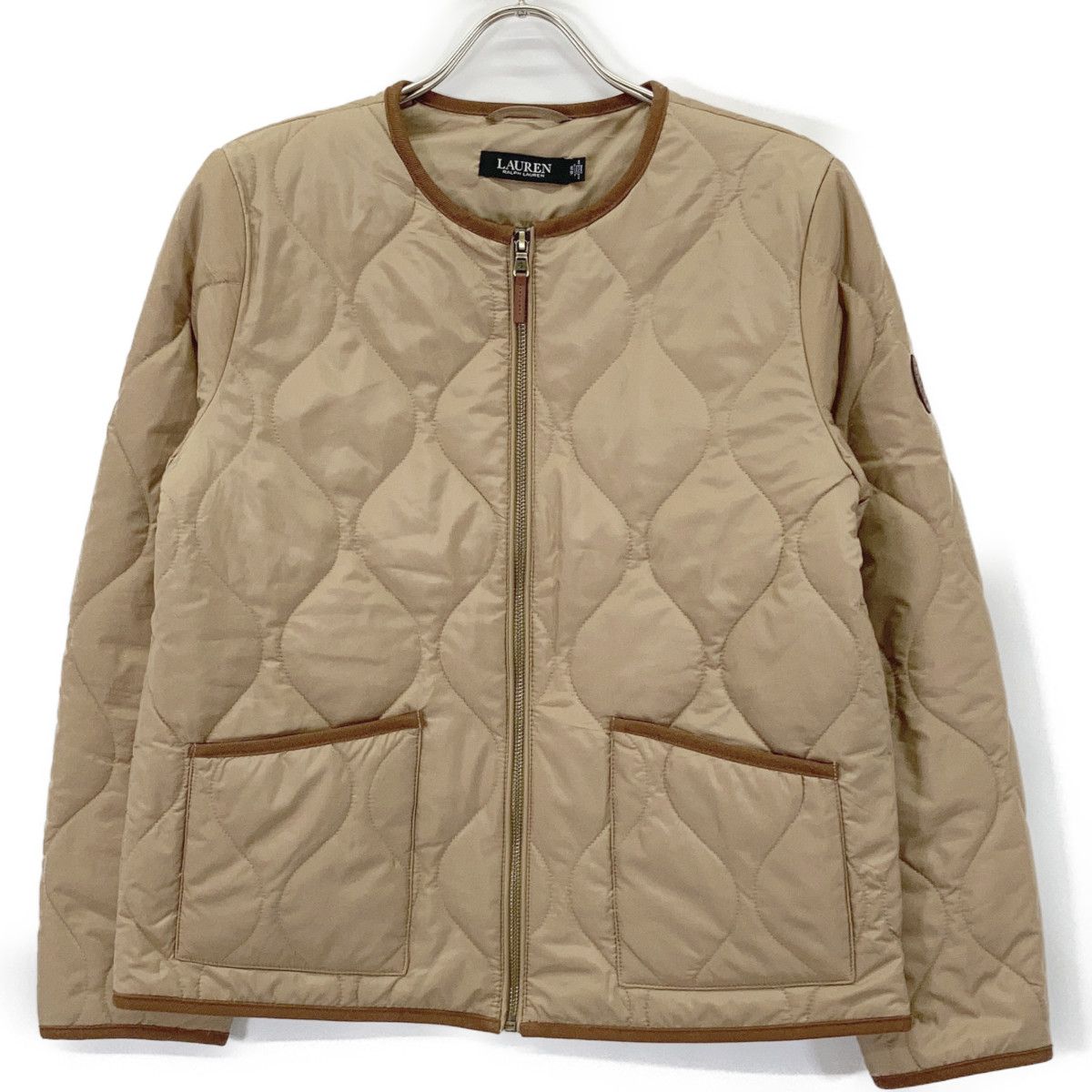 LAUREN RALPH LAUREN ローレン ラルフローレン ﾍﾞｰｼﾞｭ ﾂｲﾙﾄﾘﾑ ｵﾆｵﾝｷﾙﾃｯﾄﾞ ｼﾞｬｹｯﾄ XS