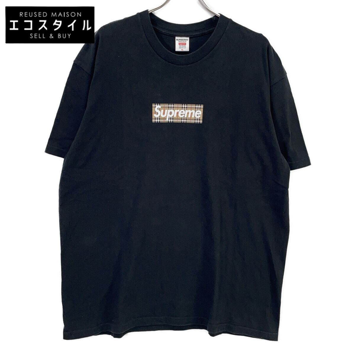 Supreme シュプリーム ×Burberry 22ss ﾌﾞﾗｯｸ ﾎﾞｯｸｽﾛｺﾞTｼｬﾂ XL