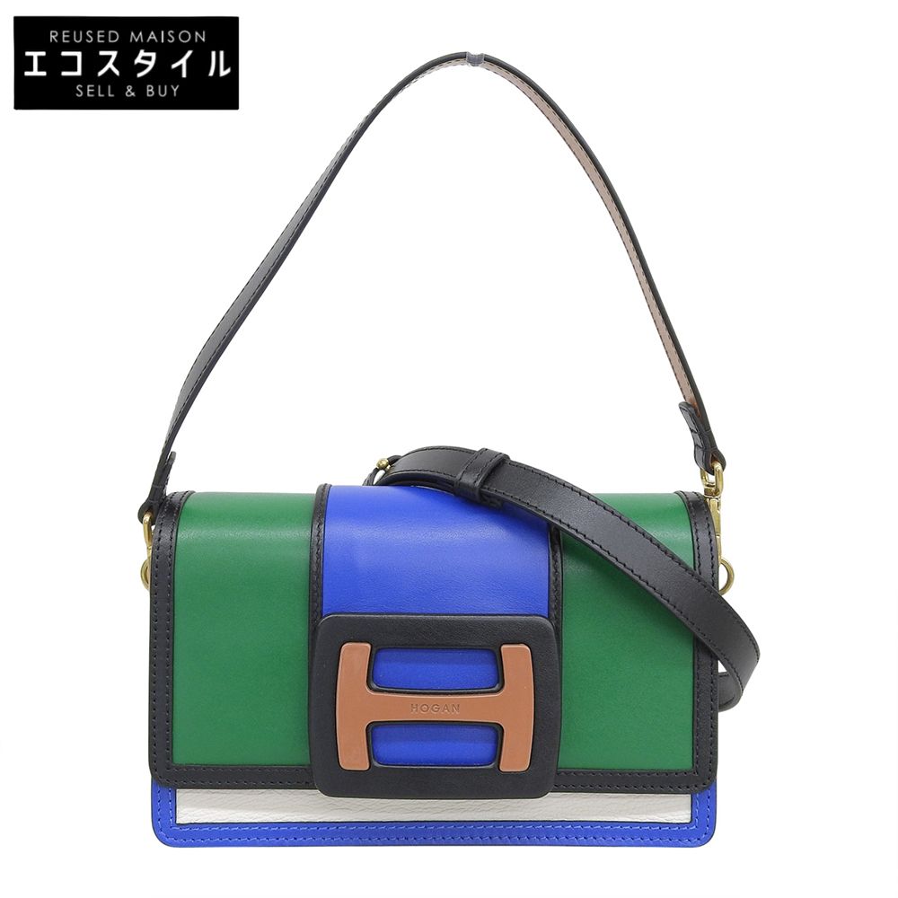 HOGAN ホーガン 美品 トリコカラー 2WAY ボックスバッグ ハンドバッグ ショルダーバッグ レディース マルチカラー