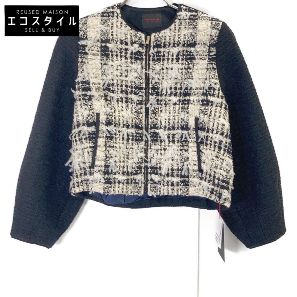 TOMORROWLAND トゥモローランド 25AW 14075107701 ﾌﾞﾗｯｸ×ﾎﾜｲﾄ ﾌｧﾝｼｰﾓﾉﾄｰﾝﾁｪｯｸ ﾌﾛﾝﾄﾂｲｰﾄﾞﾌﾞﾙｿﾞﾝ 36