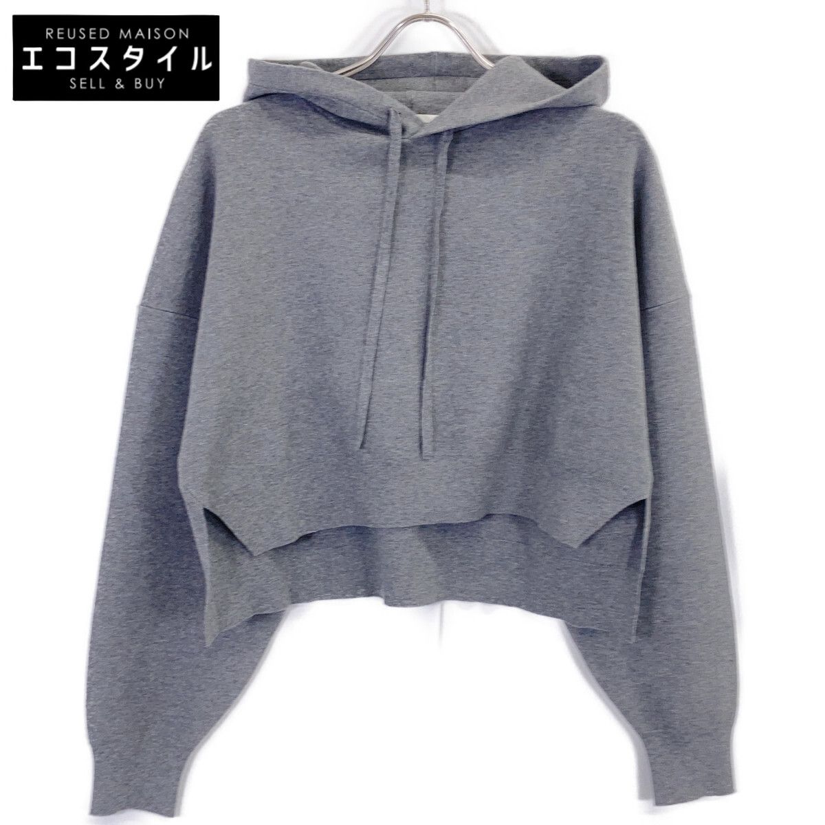 ENFOLD エンフォルド 25AW 300IA170-1861 ｸﾞﾚｰ ﾚｰﾖﾝ混 CROPPED HOODED PULLOVER/ｸﾛｯﾌﾟﾄﾞﾌｰﾃﾞｨ 38