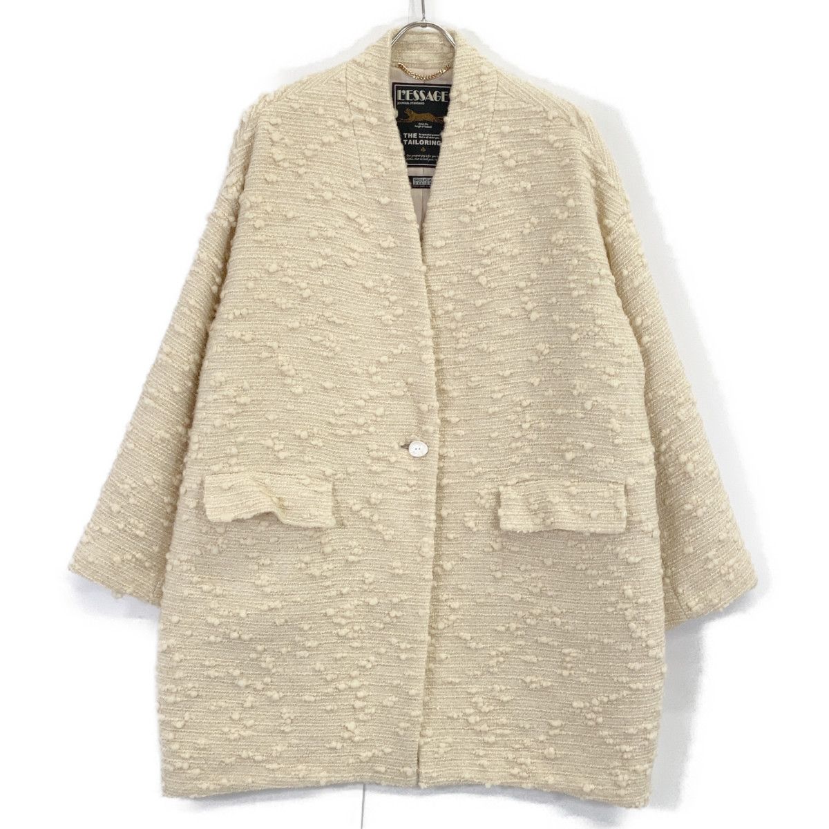 JOURNAL STANDARD L'ESSAGE ジャーナルスタンダード レサージュ アイボリー ツイード 1ボタン コクーンミドルコート F JOURNAL STANDARD L'ESSAGE ジャーナルスタンダード レサージュ アイボリー ツイード 1ボタン コクーンミドルコート F