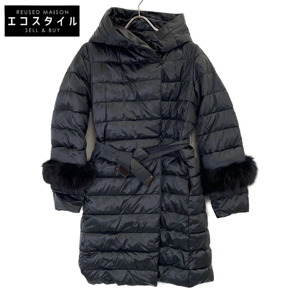 Max Mara マックスマーラ 21年 949611166 THE CUBE ﾌﾞﾗｯｸ NOVEF ﾘﾊﾞｰｼﾌﾞﾙ ﾀﾞｳﾝｺｰﾄ 38