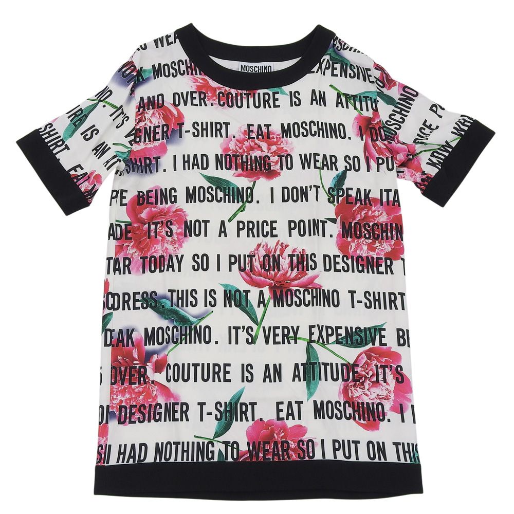 MOSCHINO モスキーノ 美品 フローラル ドレス Tシャツ トップス レディース ホワイト×ブラック 42 42