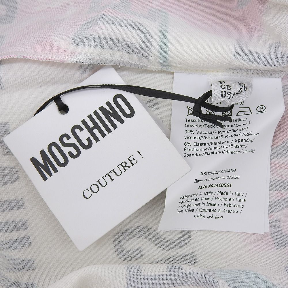 MOSCHINO モスキーノ 美品 フローラル ドレス Tシャツ トップス レディース ホワイト×ブラック 42 42