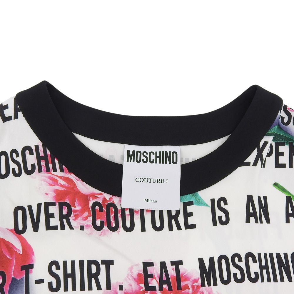 MOSCHINO モスキーノ 美品 フローラル ドレス Tシャツ トップス レディース ホワイト×ブラック 42 42