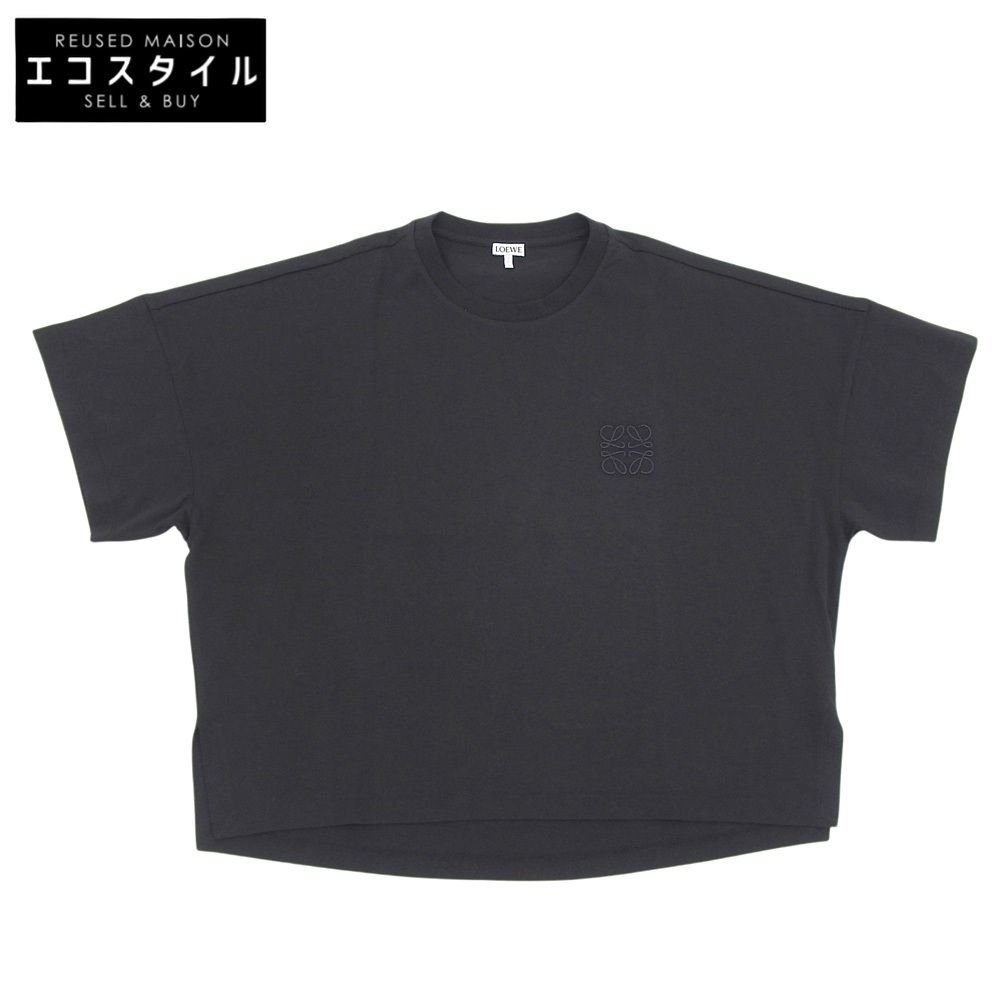 LOEWE ロエベ 新品同様 アナグラム クロップド丈 コットンTシャツ トップス レディース ブラック XS S359341XA4 XS