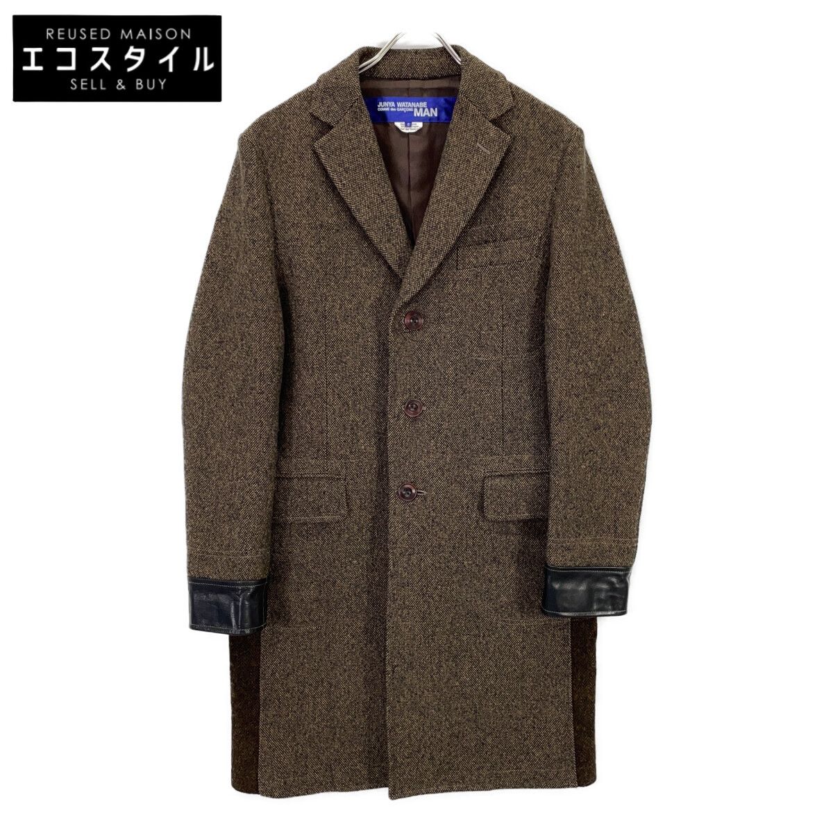 JUNYA WATANABE MAN ジュンヤワタナベマン 19AW WD-C002 ﾌﾞﾗｳﾝ ｳｰﾙ×ﾚｻﾞｰ ﾂｲｰﾄﾞ 3Bｺｰﾄ S