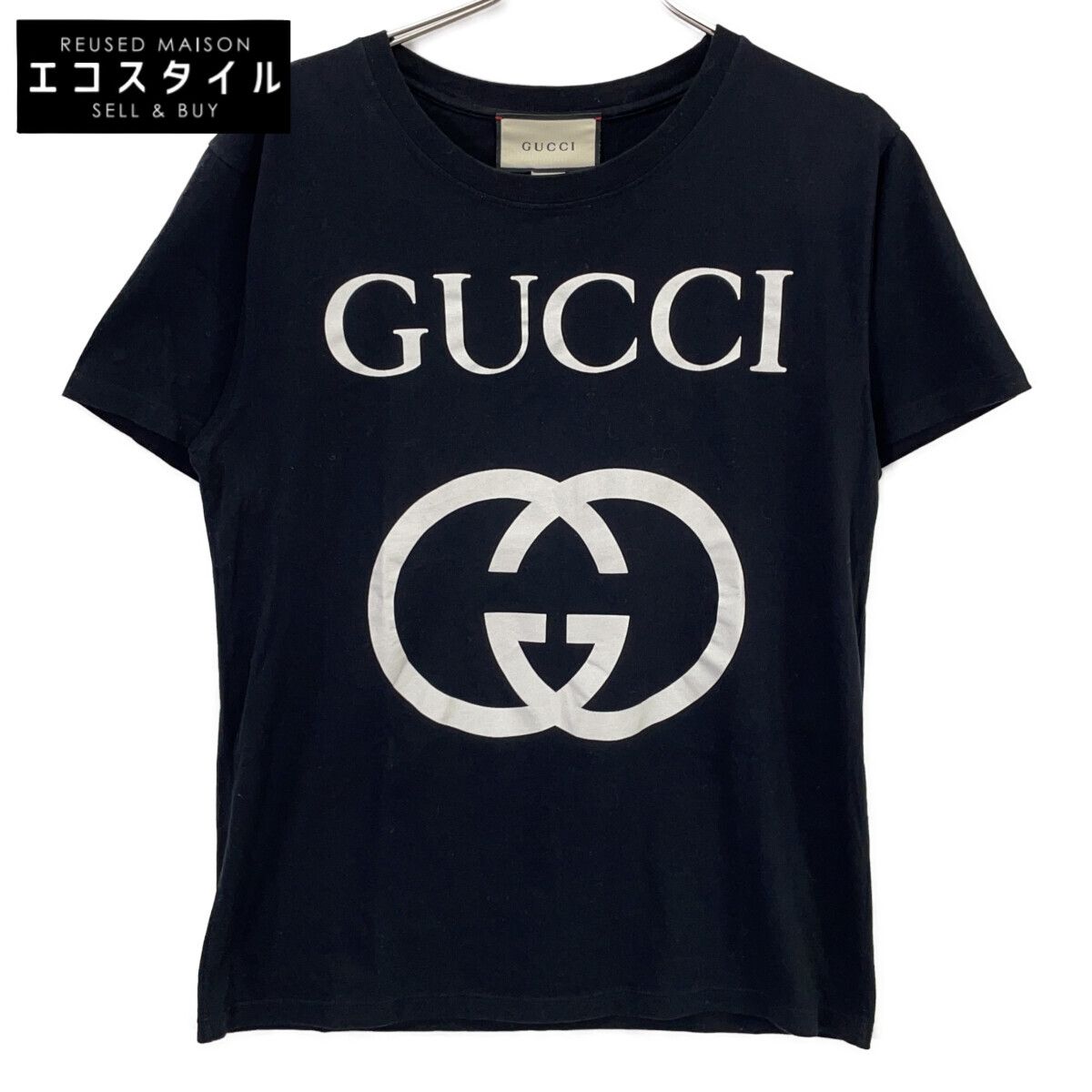 GUCCI グッチ 493117 ﾌﾞﾗｯｸ ｺｯﾄﾝ ﾛｺﾞ Tｼｬﾂ XS