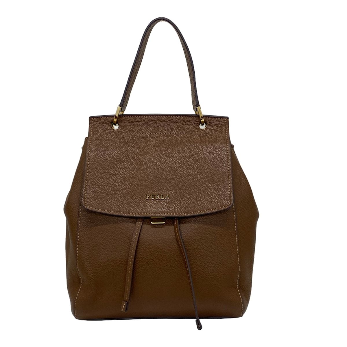 FURLA(フルラ) リュックサック美品 - ダークブラウン 巾着型/ストラップ着脱可 レザー