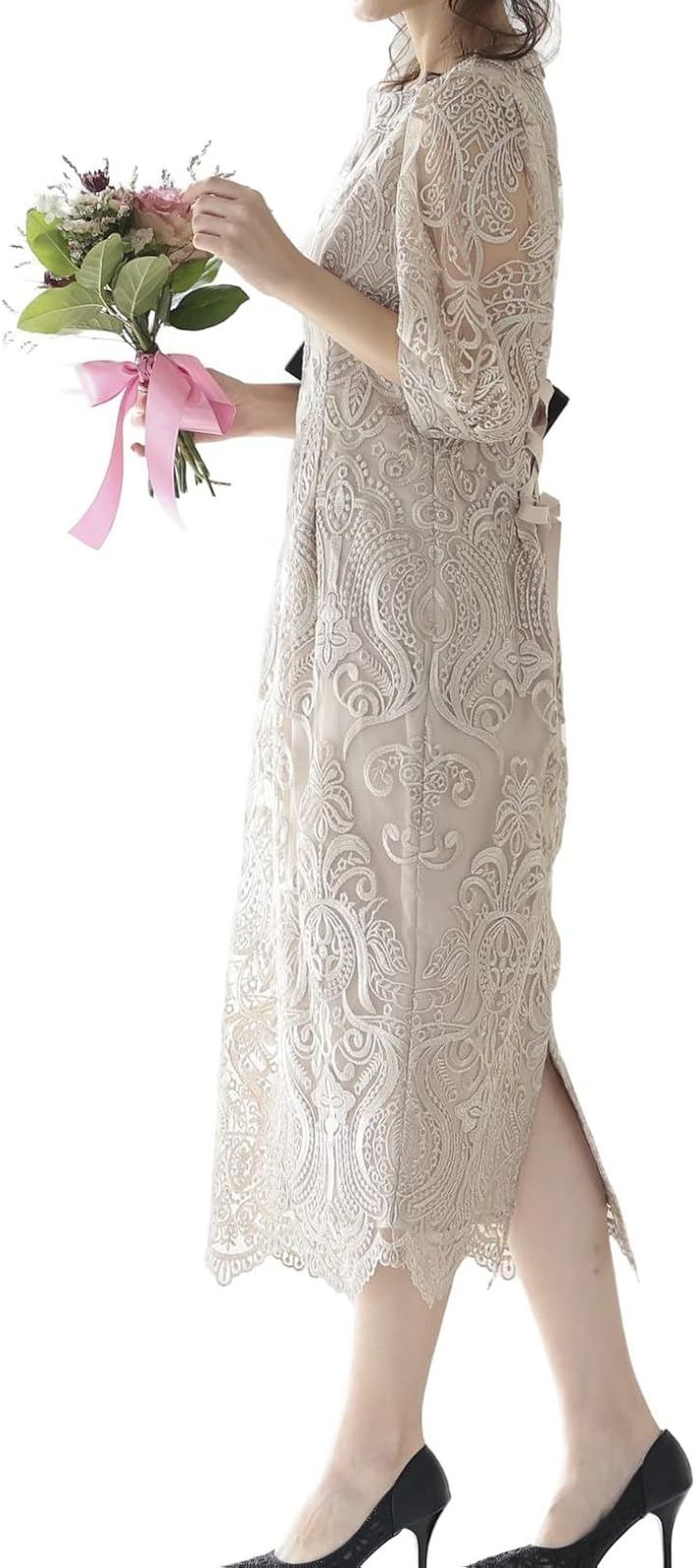 AUNI(アウニイ) パーティ ワンピース ドレス レディース 結婚式およばれワンピース パーティードレス 親族 同窓会 母親 食事会 フォーマル オケージョン 成人式 (ベージュ / 157, XL)