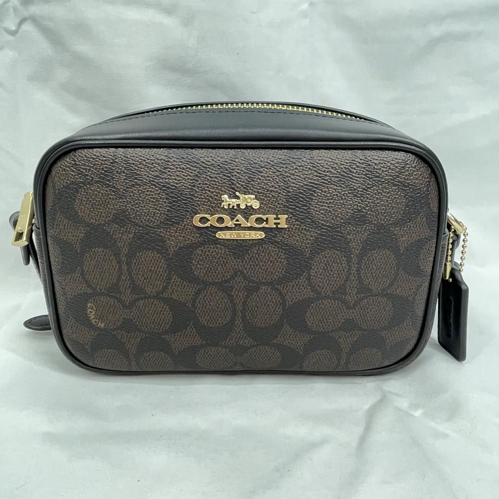 【中古】COACH シグネチャーコーテッドキャンバス ミニジェイミーカメラバッグ ブラウン[79]