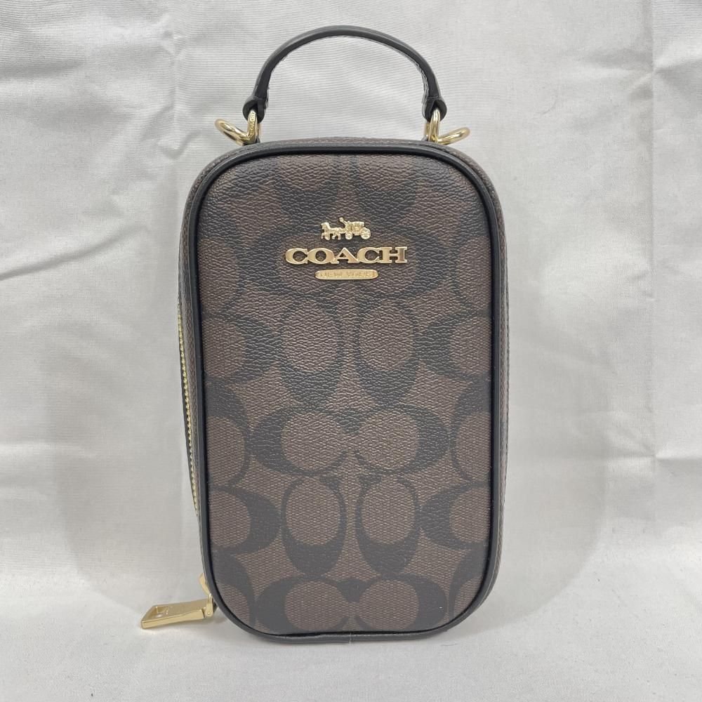 【中古】COACH エヴァ フォーン クロスボディ シグネチャー ショルダーバッグ　ブラウン[79]