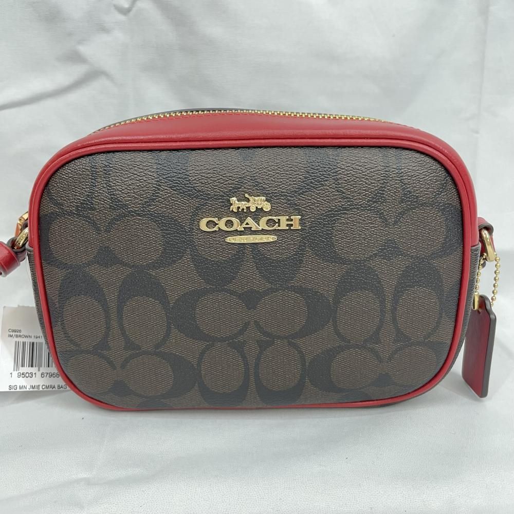 【中古】COACH シグネチャー ミニジェイミーカメラバッグ レッド[79]