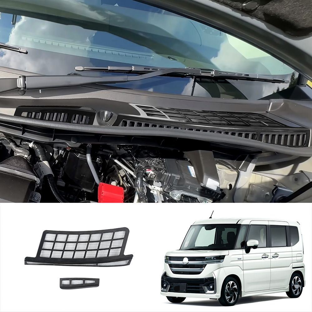 スズキ スペーシア/スペーシアカスタム Spacia Custom MK04 2024年モデル ボンネット通気口 防虫ネット 2枚セット ABS製 貼り付け式 両面テープ装着 ボディ保護 キズ対策 耐摩耗 フロント外装アクセサリー 車種別設計 取付簡単