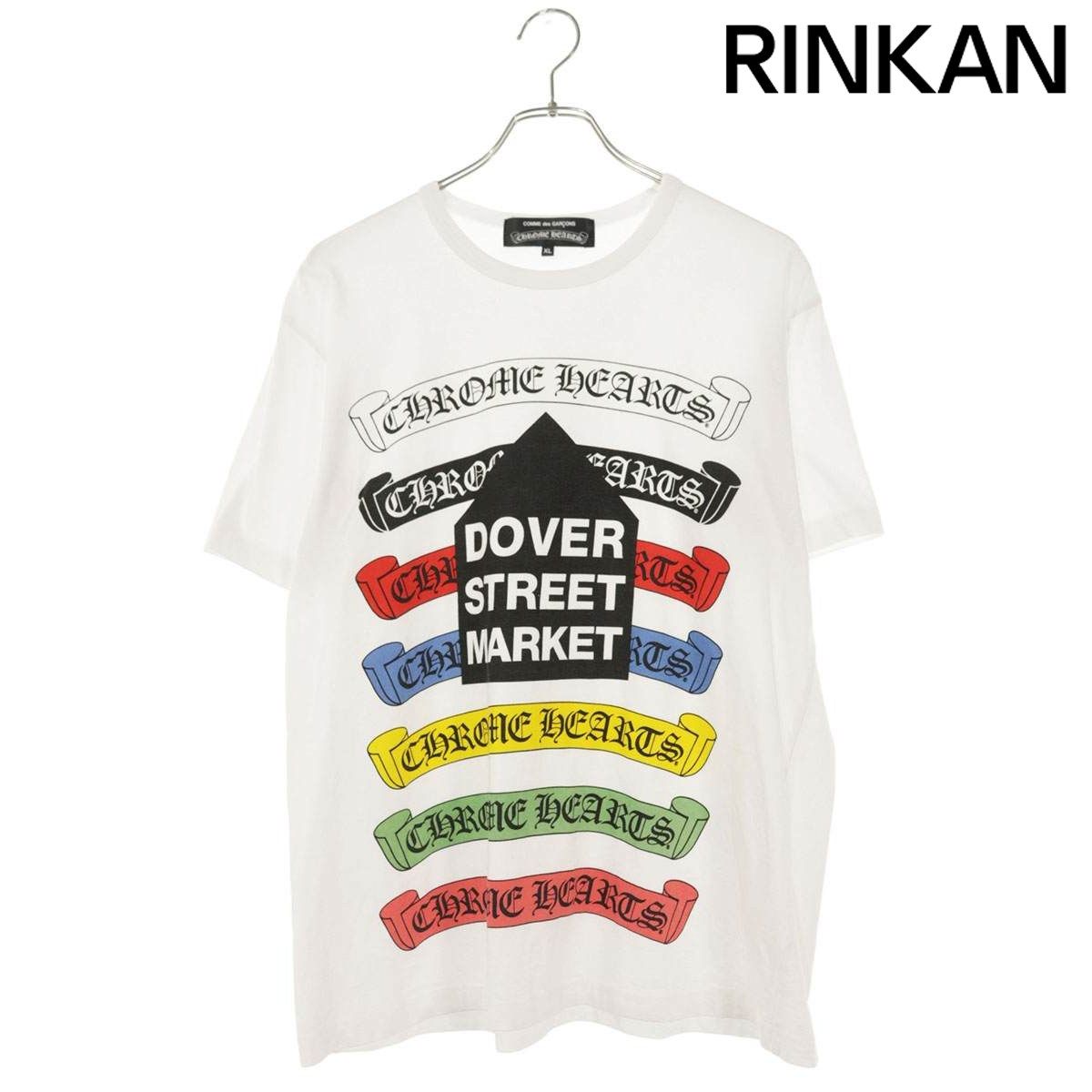 クロムハーツ ×コムデギャルソン COMME des GARCONS ZB-T001 マルチカラースクロールラベルプリントTシャツ メンズ XL