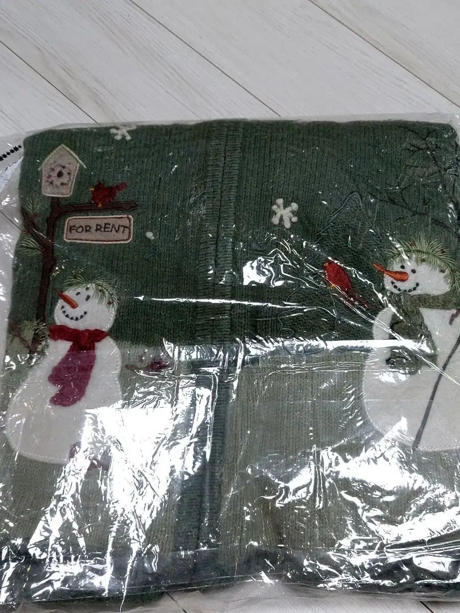 クリスマス スノーマン 刺繍 麻 ニット カーディガン