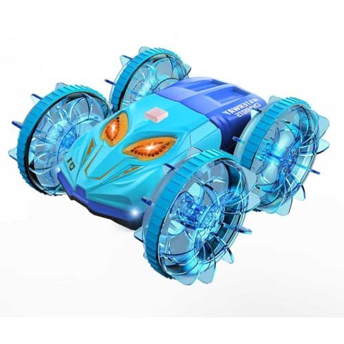 ラジコンカー 子供向け 水陸両用スタントカー オフロード リモコンカー 360度回転 防水 四輪駆動 両面走行 2.4GhzラジコンLEDランプ付き USB充電式 電動 車おもちゃ キッズ 小学生 クリスマス 誕生日 ギフト プレゼント Yu 0b7e6da4