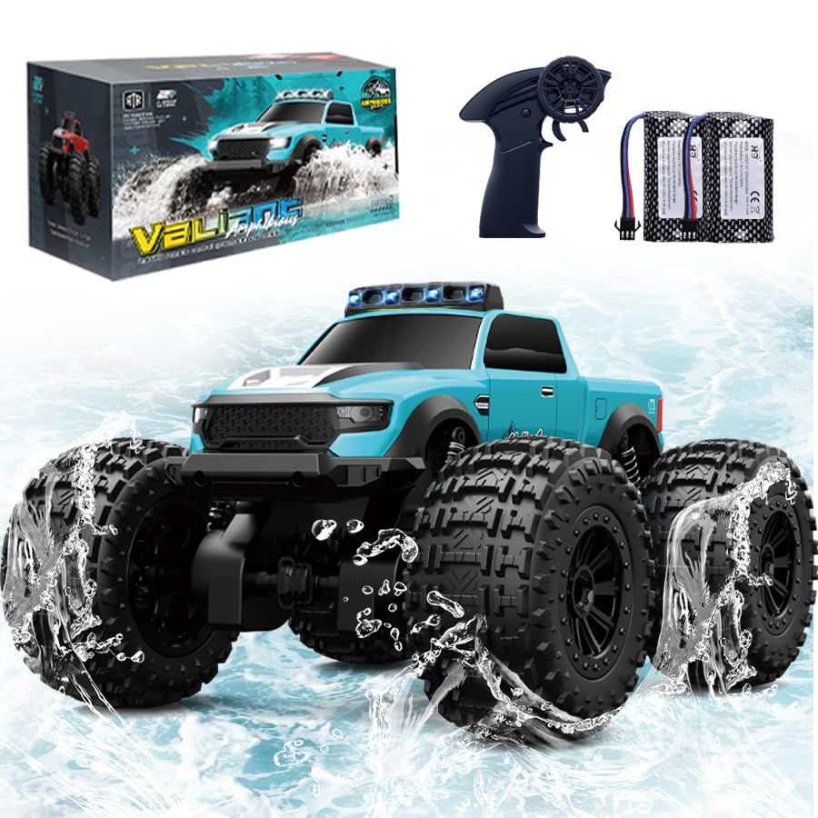 ラジコン 水陸両用 ラジコンカー オフロード 防水 トラック 30cm 4WD ビッグタイヤ 電波法認証済み LEDライト 電動 ドリフト 360°回転 2.4GHz リモコンカー 充電式バッテリー2個付き 男の子 小学生 中学生 誕生日 ク d6df5091