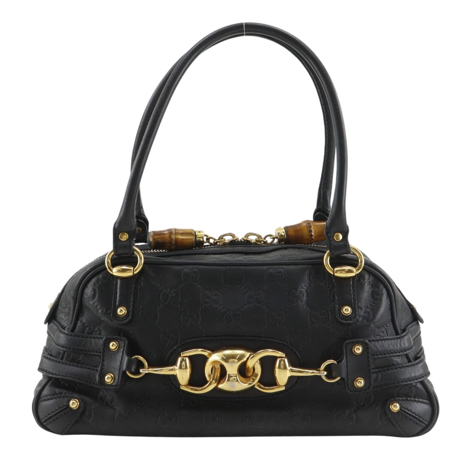 【GUCCI】グッチ グッチシマ ホースビット バンブー　廃盤 型押しレザー×バンブー ゴールド レディース ハンドバッグ
